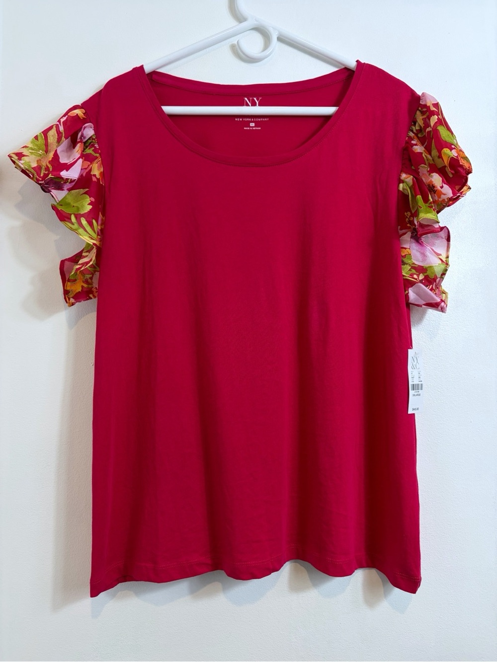 New York & Co Magenta Red Flutter Sleeve T Shirt NEW